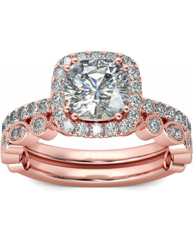 Rings for Women Creative Combination Moissanite Cubic Zirconia Two-in-One Wedding Engagement Ring Sets T-rose gold 10 $4.63 R...