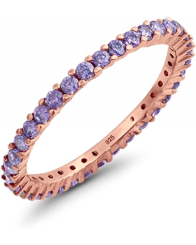 Full Eternity Stackable Wedding Band Ring 925 Sterling Silver Choose Color Rose Tone, Simulated Amethyst CZ $16.19 Rings