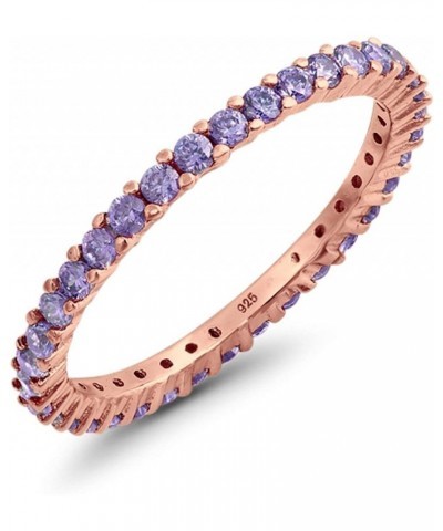 Full Eternity Stackable Wedding Band Ring 925 Sterling Silver Choose Color Rose Tone, Simulated Amethyst CZ $16.19 Rings