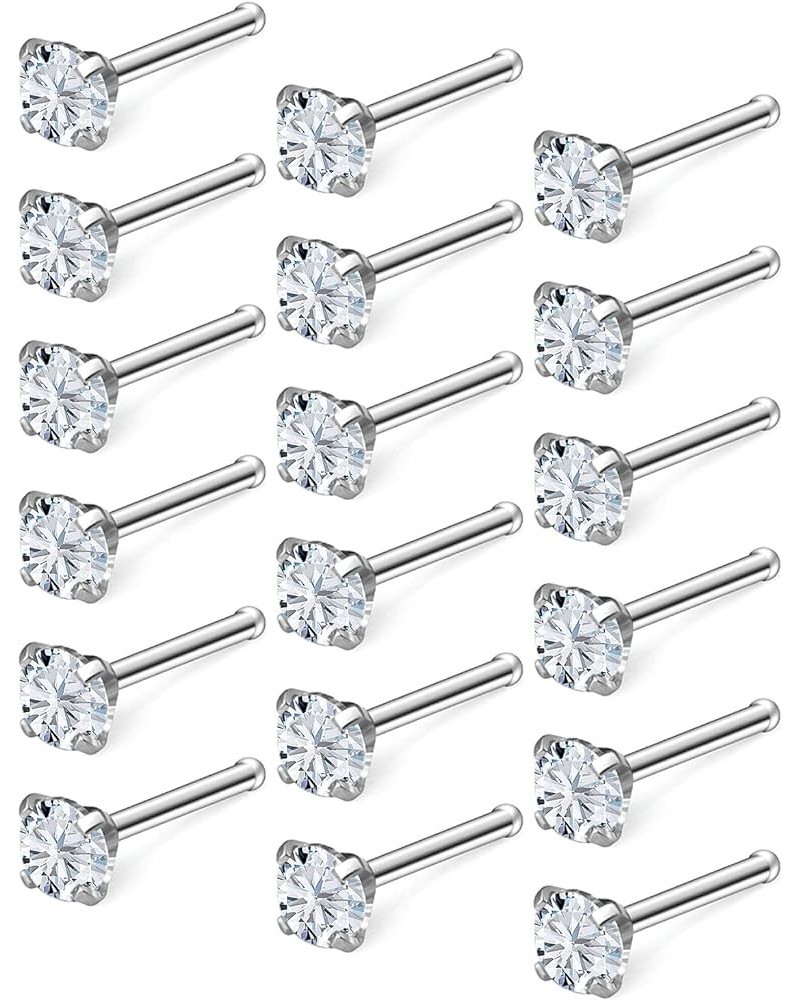 18G 20G 22G Nose Rings Studs With Cubic Zirconia 316L Surgical Steel Straight Screw L Shaped Nose Studs Piercing Jewelry for ...