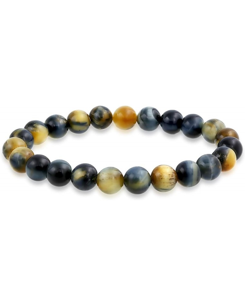 Natural Multi Color Semi Precious Gemstone Round Bead 8MM Strand Stackable Stretch Bracelet For Women Men Teen Unisex Mixed T...