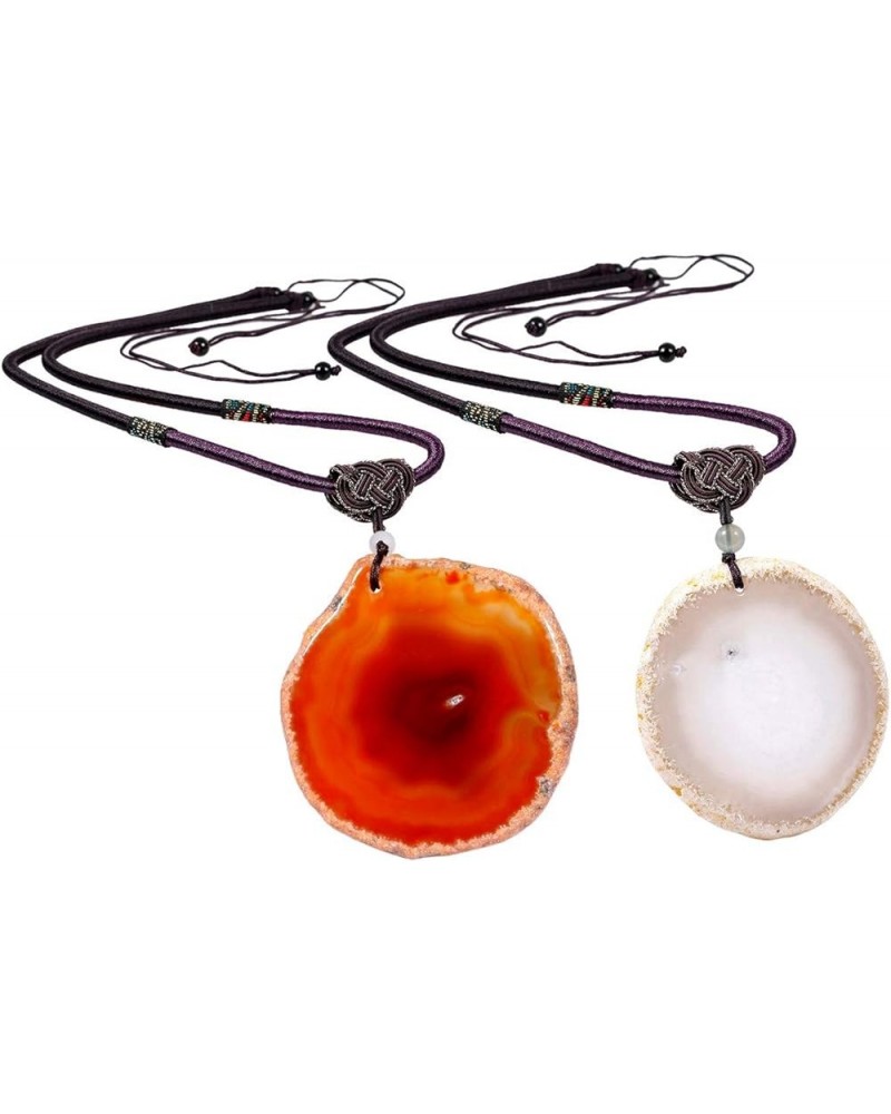 Natural Agate Slice Stone Necklace for Couples, Lover Relationship Adjustable Healing Pendant with Chain 17"-29" Strand, Pack...