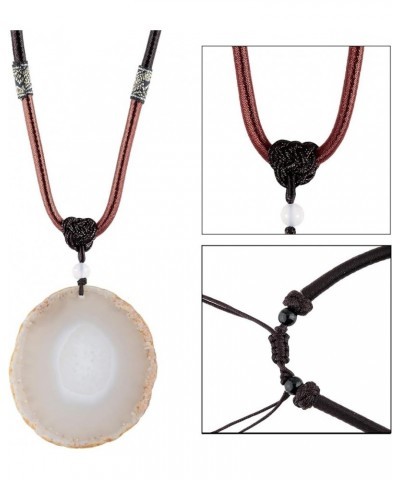 Natural Agate Slice Stone Necklace for Couples, Lover Relationship Adjustable Healing Pendant with Chain 17"-29" Strand, Pack...