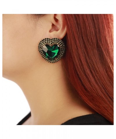 Heart Rhinestone Crystal Dangle Earrings Heart Stud Earrings Crystal Drop Earrings for Women Girls Brides Green $8.84 Earrings