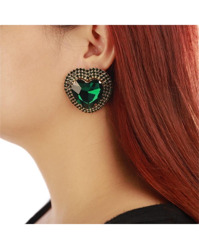 Heart Rhinestone Crystal Dangle Earrings Heart Stud Earrings Crystal Drop Earrings for Women Girls Brides Green $8.84 Earrings