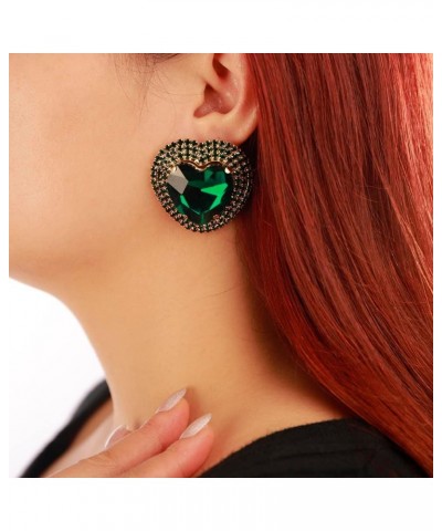 Heart Rhinestone Crystal Dangle Earrings Heart Stud Earrings Crystal Drop Earrings for Women Girls Brides Green $8.84 Earrings