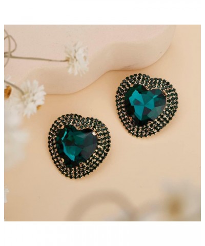 Heart Rhinestone Crystal Dangle Earrings Heart Stud Earrings Crystal Drop Earrings for Women Girls Brides Green $8.84 Earrings