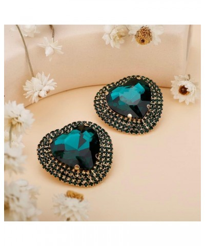 Heart Rhinestone Crystal Dangle Earrings Heart Stud Earrings Crystal Drop Earrings for Women Girls Brides Green $8.84 Earrings