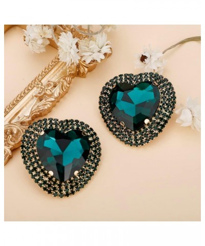 Heart Rhinestone Crystal Dangle Earrings Heart Stud Earrings Crystal Drop Earrings for Women Girls Brides Green $8.84 Earrings