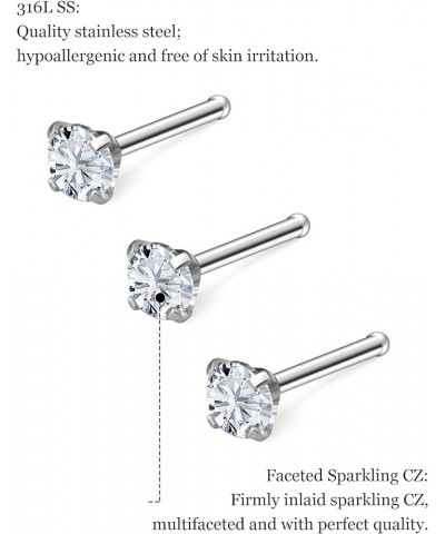 18G 20G 22G Nose Rings Studs With Cubic Zirconia 316L Surgical Steel Straight Screw L Shaped Nose Studs Piercing Jewelry for ...