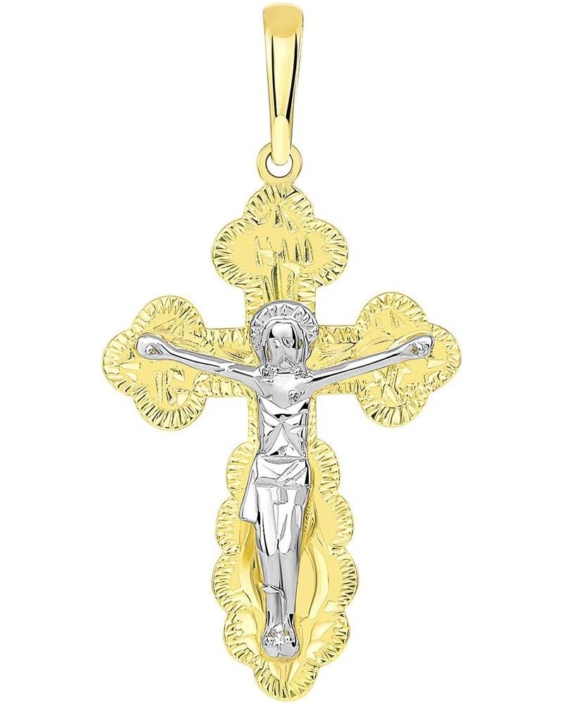 14k Yellow Gold Two Tone Russian Orthodox Save & Protect Cross Jesus Crucifix Pendant $86.10 Pendants