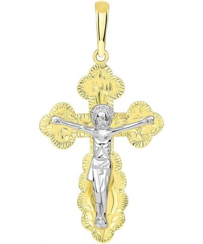 14k Yellow Gold Two Tone Russian Orthodox Save & Protect Cross Jesus Crucifix Pendant $86.10 Pendants