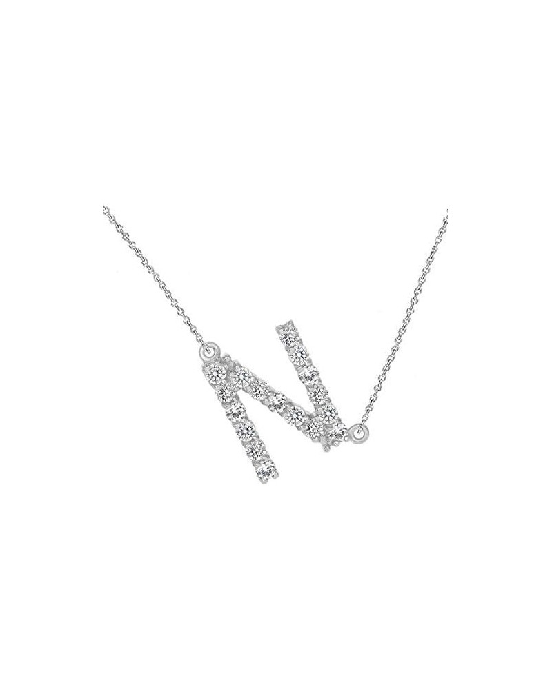 Solid 14k White Gold CZ Personalized Alphabet A-Z Initial Sideways Letter Necklace 18.0 Inches N $63.55 Necklaces