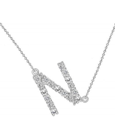 Solid 14k White Gold CZ Personalized Alphabet A-Z Initial Sideways Letter Necklace 18.0 Inches N $63.55 Necklaces