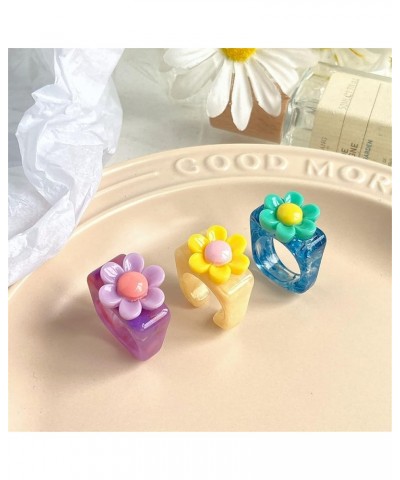 4Pcs Trendy Love Heart Resin Chunky Rings Boho Beach Rings Statement Transparent Acrylic Stackable Rings Cute Colorful Y2k Jo...