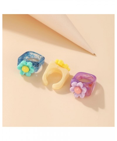 4Pcs Trendy Love Heart Resin Chunky Rings Boho Beach Rings Statement Transparent Acrylic Stackable Rings Cute Colorful Y2k Jo...