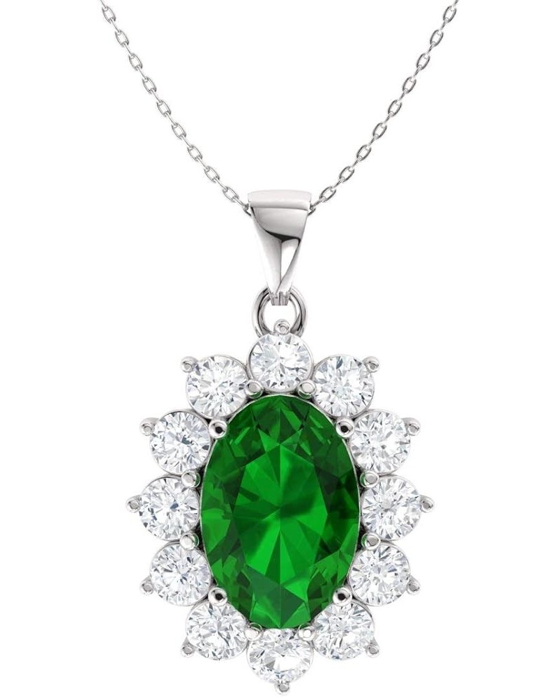 Natural and Certified Oval Gemstone and Diamond Necklace in 14k Solid Gold | 1.31 Carat Pendant with Chain Emerald 14K White ...