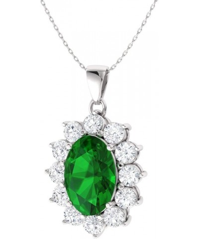 Natural and Certified Oval Gemstone and Diamond Necklace in 14k Solid Gold | 1.31 Carat Pendant with Chain Emerald 14K White ...