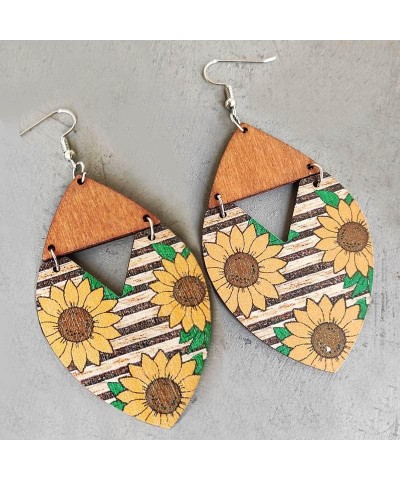 Light Weight Wooden Sunflower Earrings Handmade Wood Bohemian Sunflower Simple Daisy Dangle Drop Earrings for Women Girls 3 $...