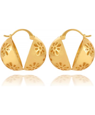 Filigree Earrings For Women Artistic Cut Out Patterned Hollow hemispheres Light Weight 18K Gold Plated Brass Latch Backing Dr...