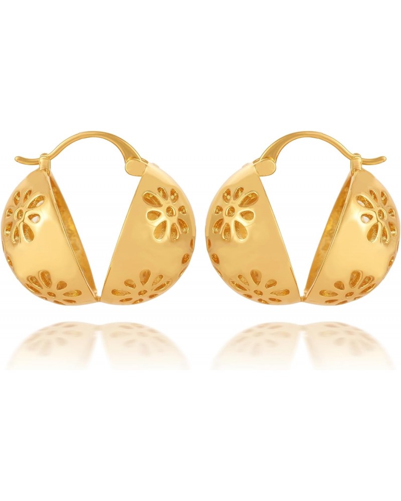 Filigree Earrings For Women Artistic Cut Out Patterned Hollow hemispheres Light Weight 18K Gold Plated Brass Latch Backing Dr...