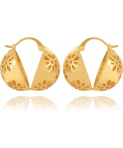 Filigree Earrings For Women Artistic Cut Out Patterned Hollow hemispheres Light Weight 18K Gold Plated Brass Latch Backing Dr...