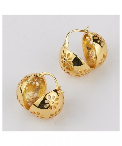 Filigree Earrings For Women Artistic Cut Out Patterned Hollow hemispheres Light Weight 18K Gold Plated Brass Latch Backing Dr...