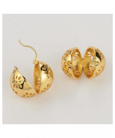 Filigree Earrings For Women Artistic Cut Out Patterned Hollow hemispheres Light Weight 18K Gold Plated Brass Latch Backing Dr...