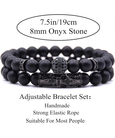 2 PCS 8mm Black Matte Beads Obsibian Black Onyx Stone Bracelets Sets Charm Football Elastic Natural Stone Yoga Bracelet for W...