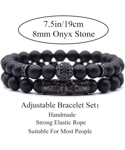 2 PCS 8mm Black Matte Beads Obsibian Black Onyx Stone Bracelets Sets Charm Football Elastic Natural Stone Yoga Bracelet for W...