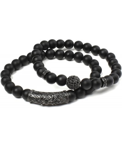 2 PCS 8mm Black Matte Beads Obsibian Black Onyx Stone Bracelets Sets Charm Football Elastic Natural Stone Yoga Bracelet for W...