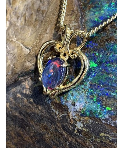 Opal Modern Heart Necklace Natural Opal Triplet Sterling Silver Necklace for Women | Christmas Gift, 18 Red Pink Blue gold-pl...