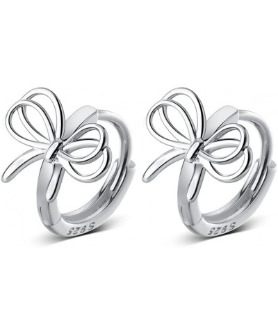 Solid 925 Sterling Silver Bow Earrings Hoop for Women Girls Bowknot Hoop Earrings A-Silver $10.06 Earrings