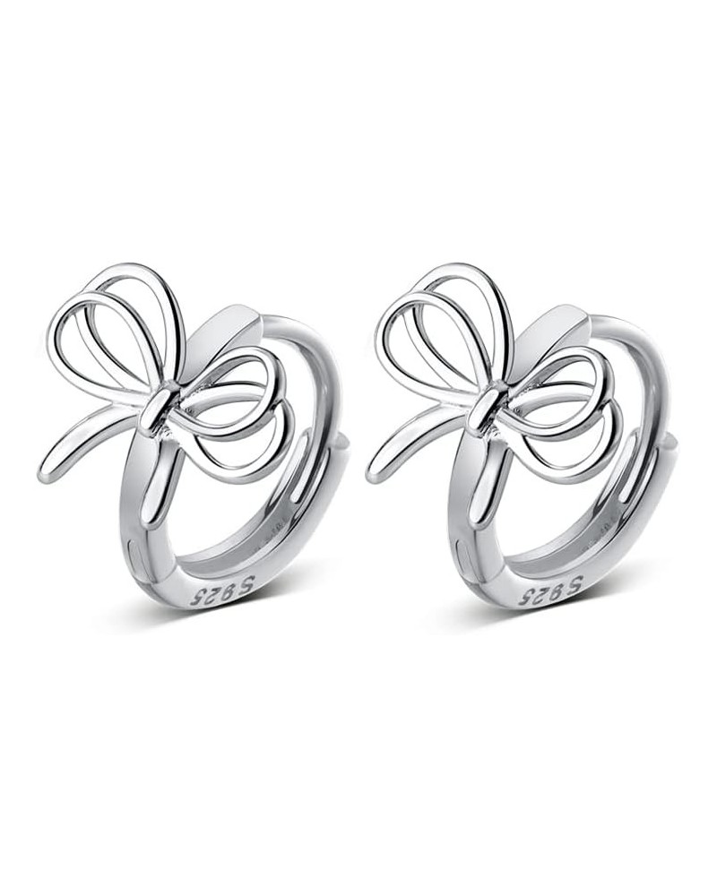 Solid 925 Sterling Silver Bow Earrings Hoop for Women Girls Bowknot Hoop Earrings A-Silver $10.06 Earrings