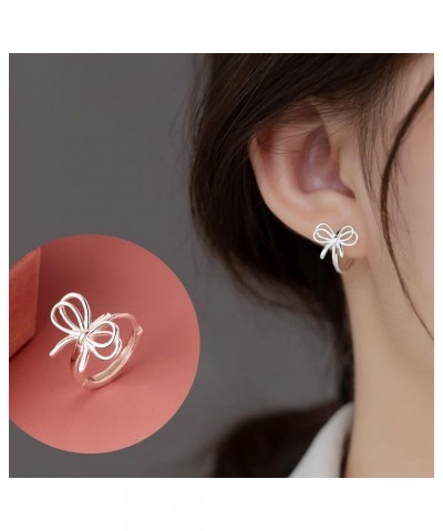 Solid 925 Sterling Silver Bow Earrings Hoop for Women Girls Bowknot Hoop Earrings A-Silver $10.06 Earrings