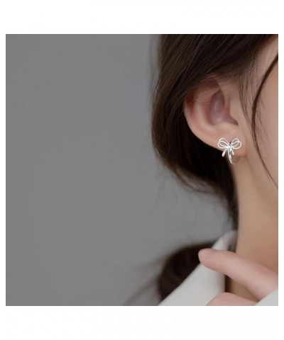 Solid 925 Sterling Silver Bow Earrings Hoop for Women Girls Bowknot Hoop Earrings A-Silver $10.06 Earrings