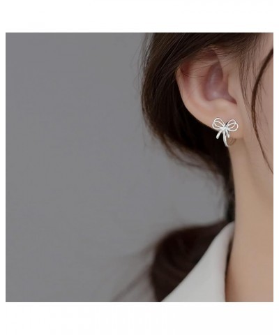 Solid 925 Sterling Silver Bow Earrings Hoop for Women Girls Bowknot Hoop Earrings A-Silver $10.06 Earrings