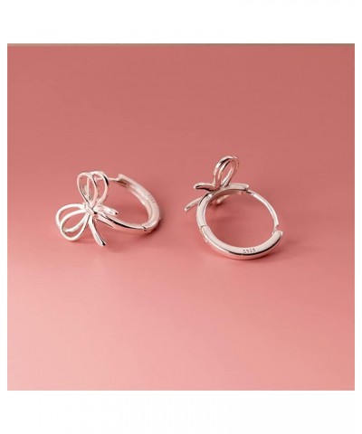 Solid 925 Sterling Silver Bow Earrings Hoop for Women Girls Bowknot Hoop Earrings A-Silver $10.06 Earrings