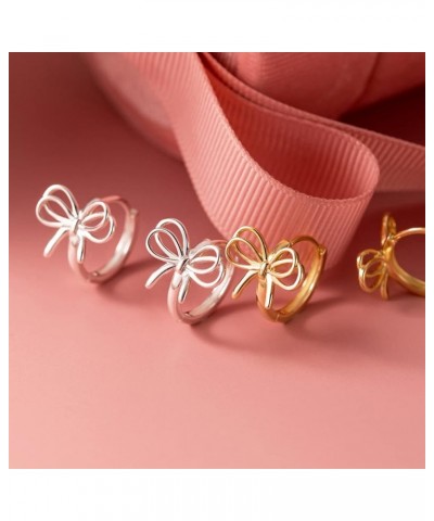 Solid 925 Sterling Silver Bow Earrings Hoop for Women Girls Bowknot Hoop Earrings A-Silver $10.06 Earrings