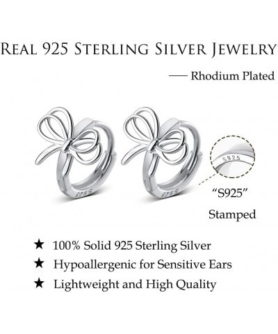 Solid 925 Sterling Silver Bow Earrings Hoop for Women Girls Bowknot Hoop Earrings A-Silver $10.06 Earrings