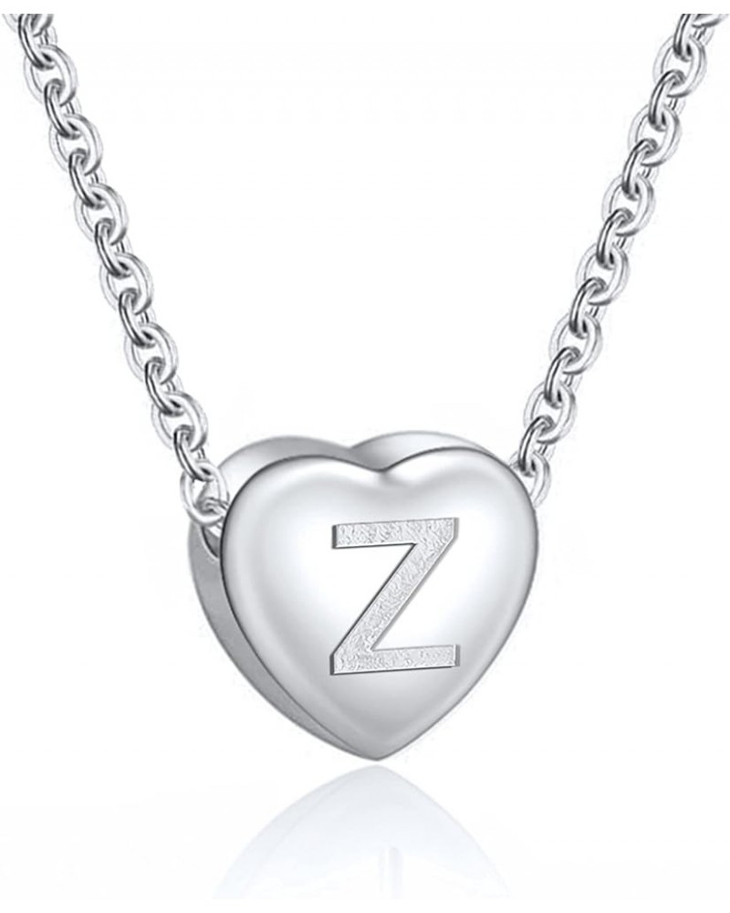 Dainty Initial Necklace S925 Sterling Silver Letters A-Z 26 Alphabet Heart Pendant Necklace for Women Initial: Z Silver Plate...