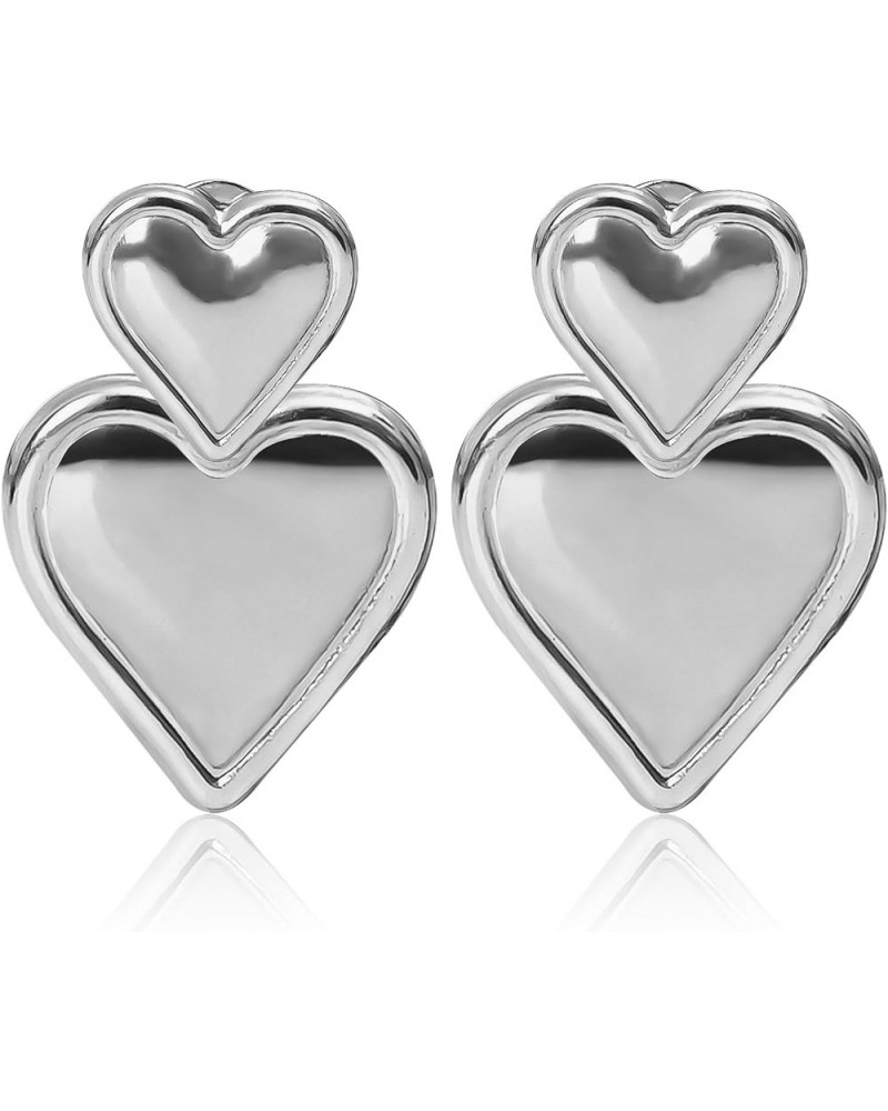 Double heart chunky earrings drop dangle gold statement earrings for women girls silver $8.09 Earrings