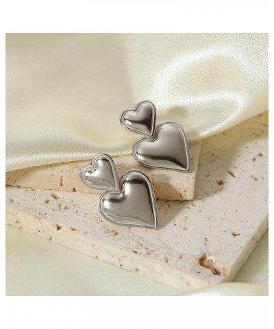 Double heart chunky earrings drop dangle gold statement earrings for women girls silver $8.09 Earrings