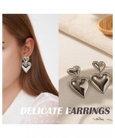 Double heart chunky earrings drop dangle gold statement earrings for women girls silver $8.09 Earrings