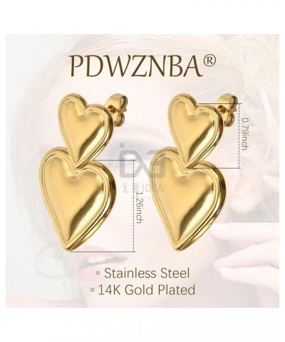 Double heart chunky earrings drop dangle gold statement earrings for women girls silver $8.09 Earrings