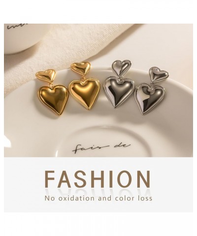 Double heart chunky earrings drop dangle gold statement earrings for women girls silver $8.09 Earrings