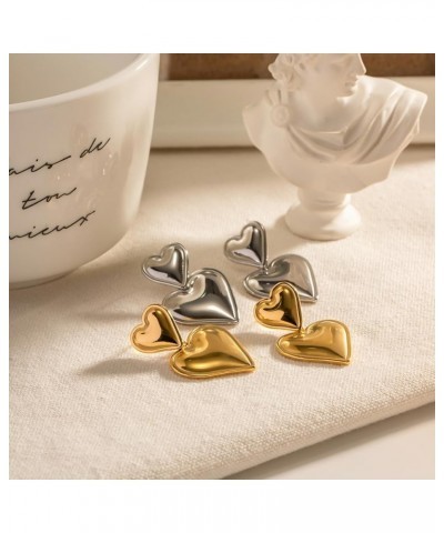 Double heart chunky earrings drop dangle gold statement earrings for women girls silver $8.09 Earrings