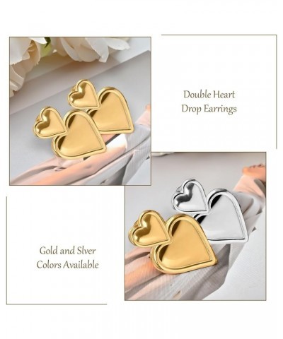 Double heart chunky earrings drop dangle gold statement earrings for women girls silver $8.09 Earrings