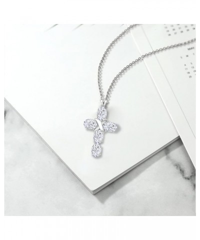 925 Sterling Silver London Blue Topaz Cross Pendant Necklace For Women (2.75 Cttw, Gemstone November Birthstone, Oval 6X4MM, ...