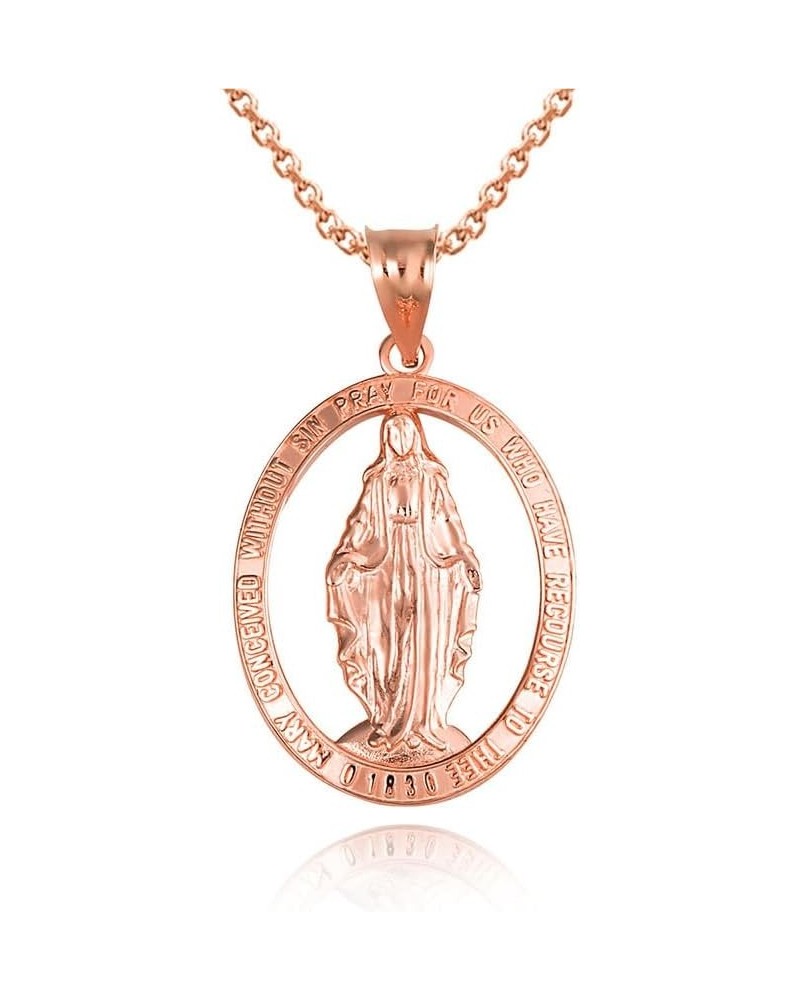 14K Yellow, White or Rose Gold 1-1/10" Miraculous Medal Of Blessed Virgin Mary Catholic Charm Pendant Necklace with Rolo Chai...